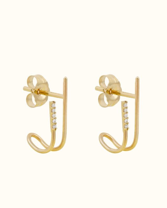 Gara Danielle 14k Yellow Gold Uneven Bar Earring with Pave Diamonds