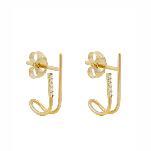 Gara Danielle 14k Yellow Gold Uneven Bar Earring with Pave Diamonds